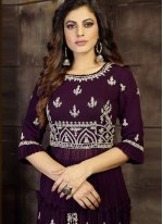 Fascinating Embroidered Faux Georgette Purple Readymade Suit