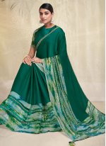 Fascinating Green Crepe Silk Trendy Saree