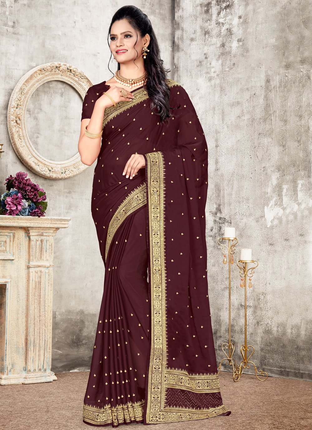 Designer Premium Net Saree With Chain Stitch Stone Work And Banglori Silk  Chain Stitch Work Blouse Piece - Urban Libaas