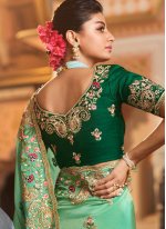 Fashionable Fancy Fabric Embroidered Sea Green Designer Traditional Saree