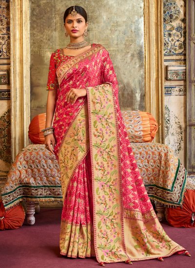 Fashionable Pink Weaving Silk Designer Saree
