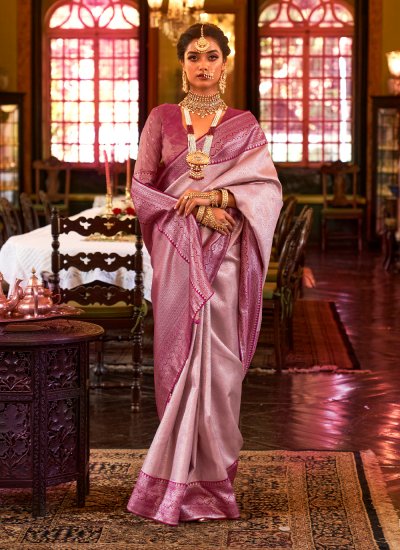 Fashionable Pink Woven Saree