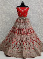 Fashionable Resham Red Lehenga Choli
