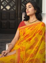 Fashionable Yellow Georgette Contemporary Saree