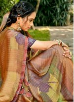 Faux Chiffon Abstract Print Printed Saree in Multi Colour
