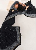 Faux Chiffon Embroidered Classic Designer Saree in Black