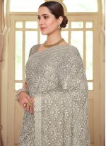 Faux Chiffon Embroidered Classic Saree in Grey