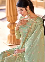Faux Chiffon Embroidered Sea Green Designer Straight Salwar Suit