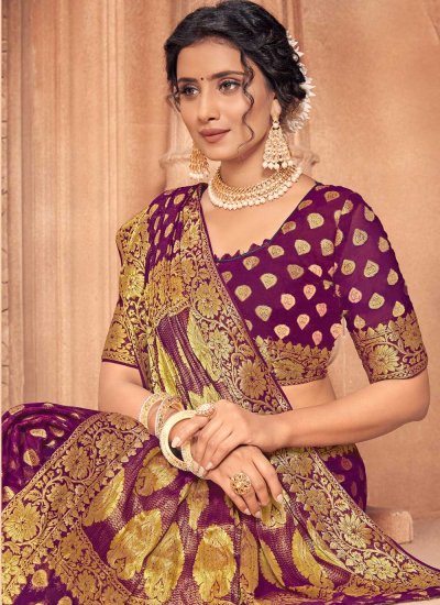 Faux Chiffon Fancy Purple Traditional Designer Saree