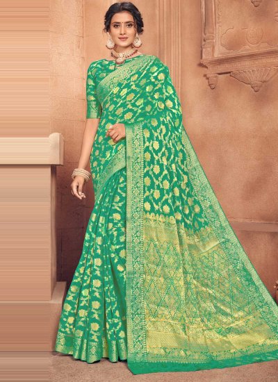 Faux Chiffon Green Designer Traditional Saree