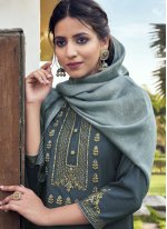 Faux Chiffon Grey Embroidered Readymade Suit