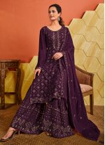 Faux Chiffon Purple Designer Palazzo Salwar Suit