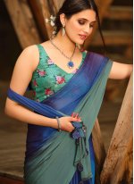 Faux Chiffon Sequins Shaded Saree in Blue