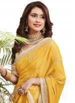 Faux Chiffon Zari Designer Saree in Yellow
