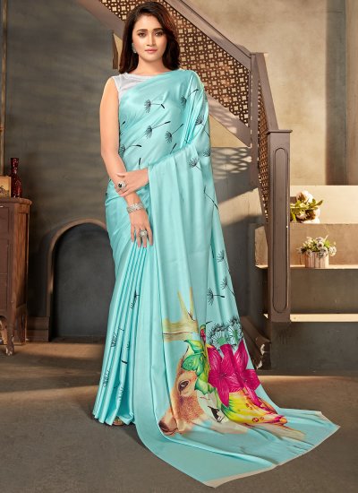 Faux Crepe Casual Saree in Blue