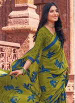 Faux Crepe Classic Saree in Green