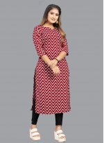Faux Crepe Party Wear Kurti in Red