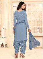 Faux Crepe Punjabi Suit in Blue