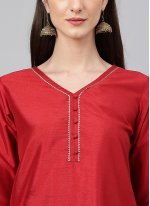 Faux Crepe Red Plain Trendy Salwar Suit