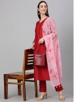 Faux Crepe Red Plain Trendy Salwar Suit