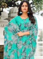 Faux Georgette Abstract Print Classic Designer Saree in Sea Green