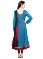 Faux Georgette Aqua Blue Patchwork Readymade Anarkali Salwar Suit
