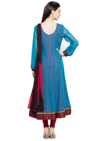 Faux Georgette Aqua Blue Patchwork Readymade Anarkali Salwar Suit