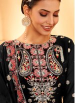 Faux Georgette Black Embroidered Trendy Salwar Kameez