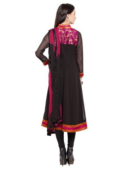 Faux Georgette Black Readymade Anarkali Salwar Suit