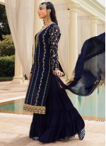 Faux Georgette Blue Embroidered Designer Pakistani Salwar Suit