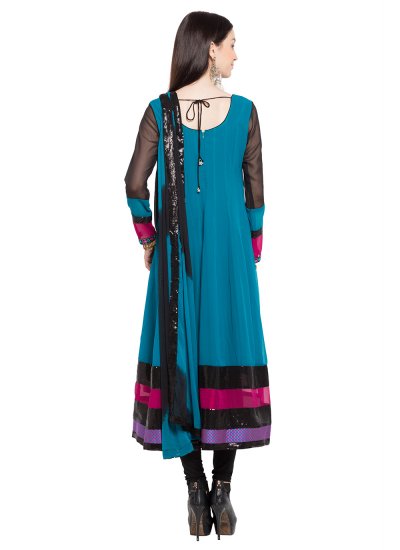 Faux Georgette Blue Embroidered Readymade Anarkali Salwar Suit