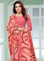 Faux Georgette Border Contemporary Style Saree in Pink