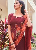 Faux Georgette Contemporary Style Saree in Maroon