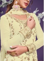 Faux Georgette Designer Pakistani Salwar Suit in Off White