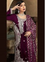 Faux Georgette Designer Pakistani Suit in Wine