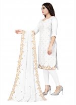 Faux Georgette Embroidered Churidar Designer Suit in Off White