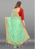 Faux Georgette Embroidered Classic Designer Saree in Green