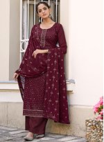 Faux Georgette Embroidered Designer Pakistani Salwar Suit in Maroon