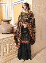 Faux Georgette Embroidered Designer Pakistani Suit in Black
