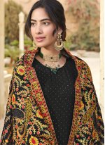 Faux Georgette Embroidered Designer Pakistani Suit in Black