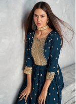 Faux Georgette Embroidered Designer Pakistani Suit in Blue