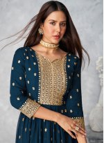 Faux Georgette Embroidered Designer Pakistani Suit in Blue
