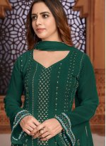 Faux Georgette Embroidered Designer Pakistani Suit in Green