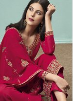 Faux Georgette Embroidered Designer Pakistani Suit in Rani