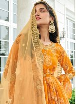 Faux Georgette Embroidered Designer Salwar Suit in Mustard