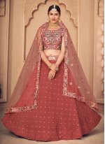 Faux Georgette Embroidered Lehenga Choli in Pink