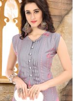 Faux Georgette Embroidered Party Wear Kurti in Pink