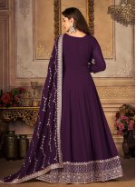 Faux Georgette Embroidered Purple Trendy Salwar Kameez