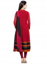 Faux Georgette Embroidered Red Readymade Anarkali Salwar Suit