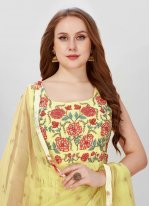 Faux Georgette Handwork Yellow Readymade Gown